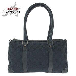 GUCCI Black GG Canvas Leather Handbag Boston Bag